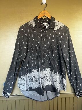 Free People Dottie Over You Plaid Floral Button Down Medium